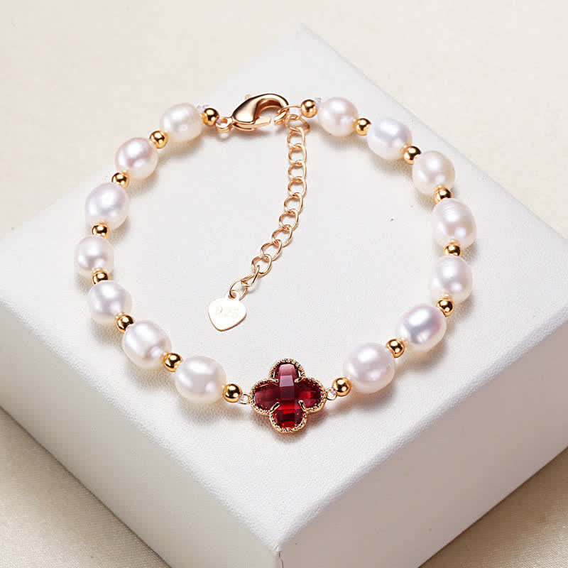 Pearl Four Leaf Clover Wealth Chain Bracelet