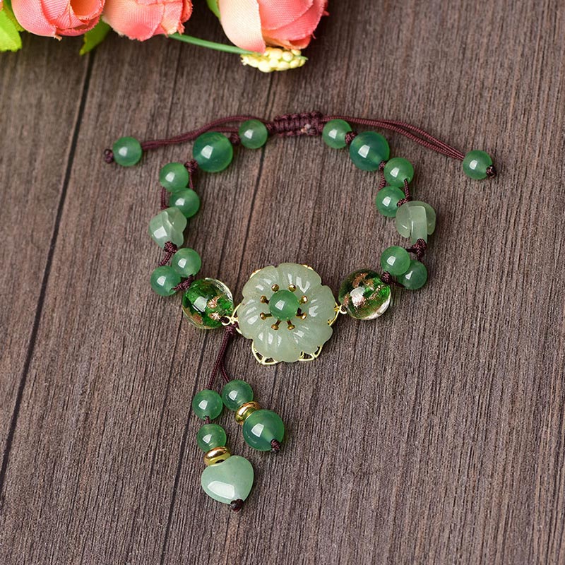 Natural Green Jade Luck Dangling Flower Bracelet