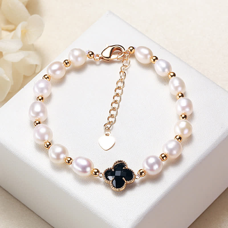 Pearl Four Leaf Clover Wealth Chain Bracelet