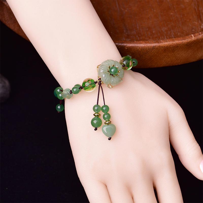 Natural Green Jade Luck Dangling Flower Bracelet