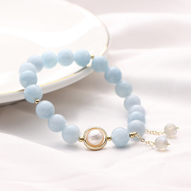 Aquamarine Pearl Healing Moonstone Beads Charm Bracelet