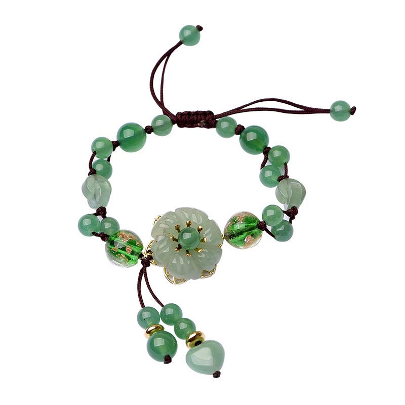 Natural Green Jade Luck Dangling Flower Bracelet