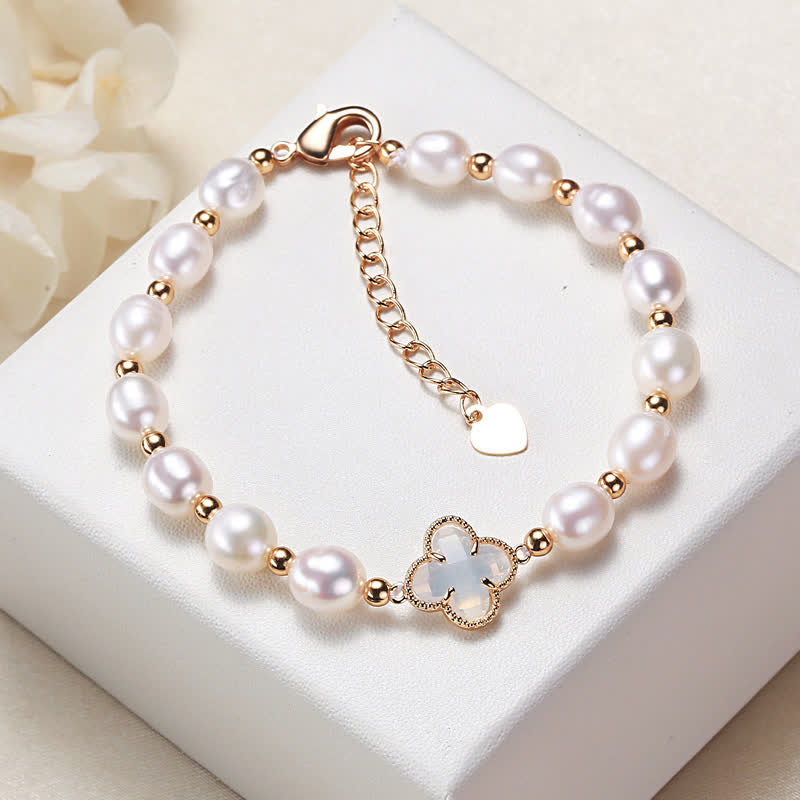 Pearl Four Leaf Clover Wealth Chain Bracelet