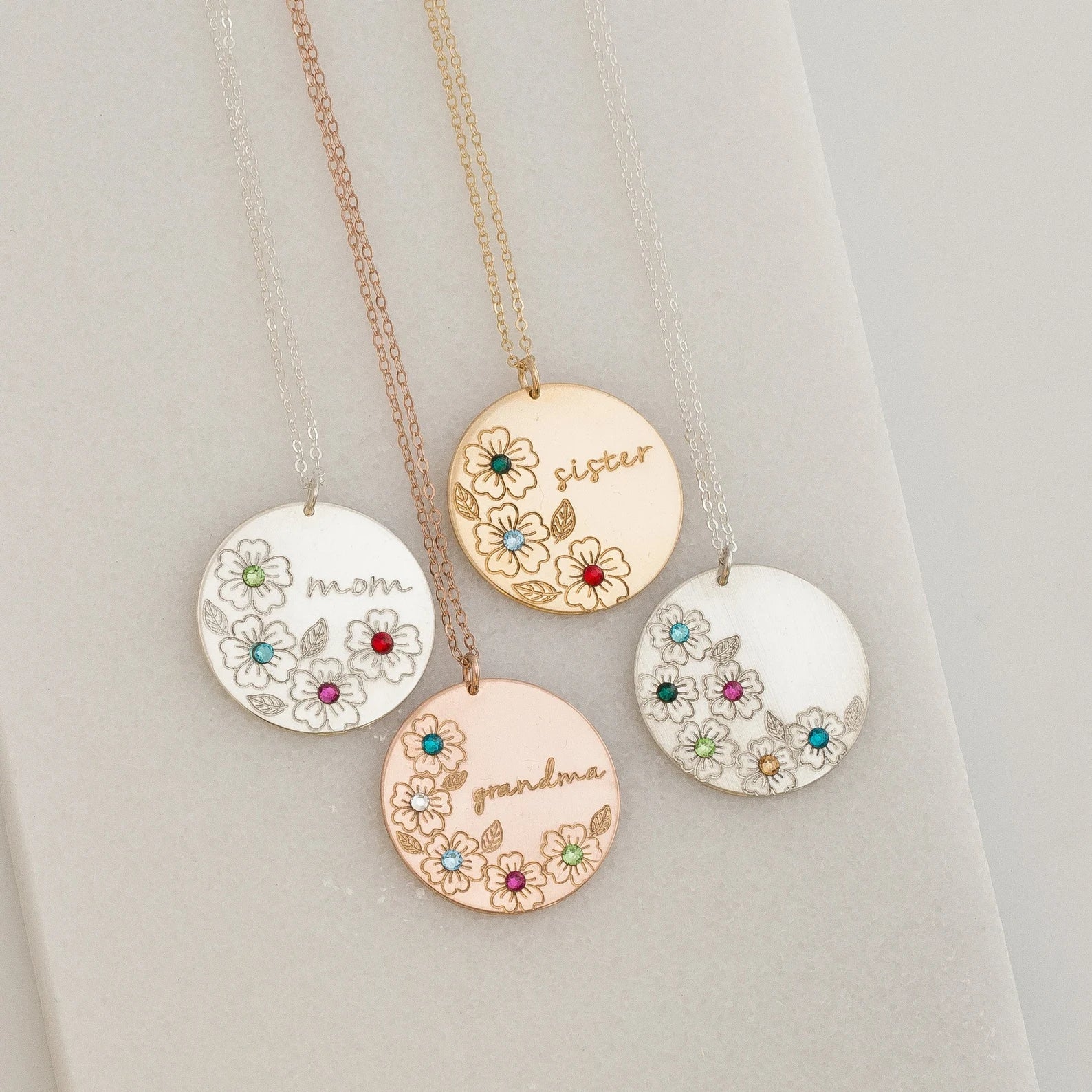 Birth Flower Necklace, Custom Multiple Birthstone Jewelry