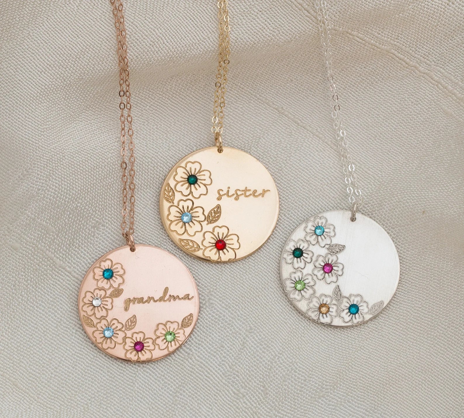 Birth Flower Necklace, Custom Multiple Birthstone Jewelry