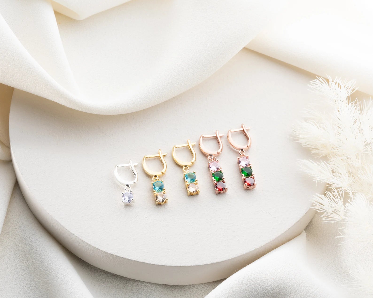 Dainty Gold Birthstone Earrings Minimalist Dangle Earrings Multi-Stone For Birthday