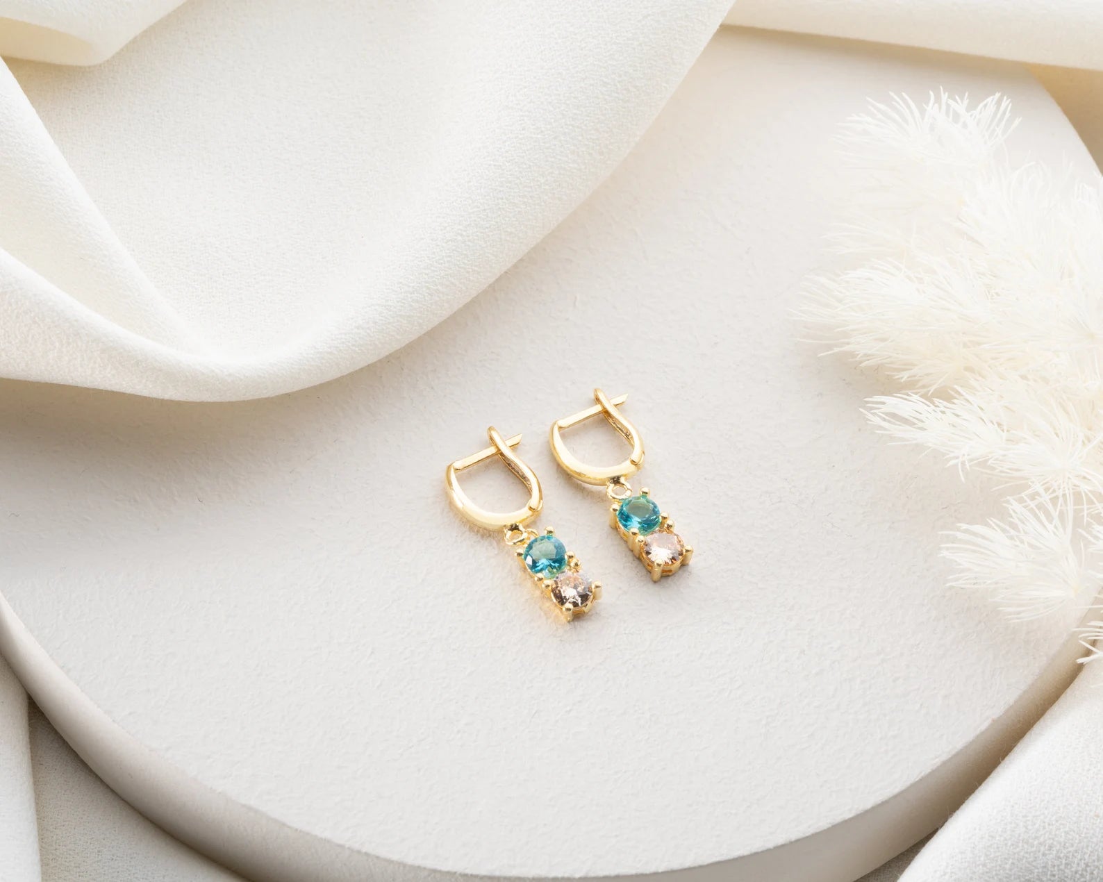 Dainty Gold Birthstone Earrings Minimalist Dangle Earrings Multi-Stone For Birthday