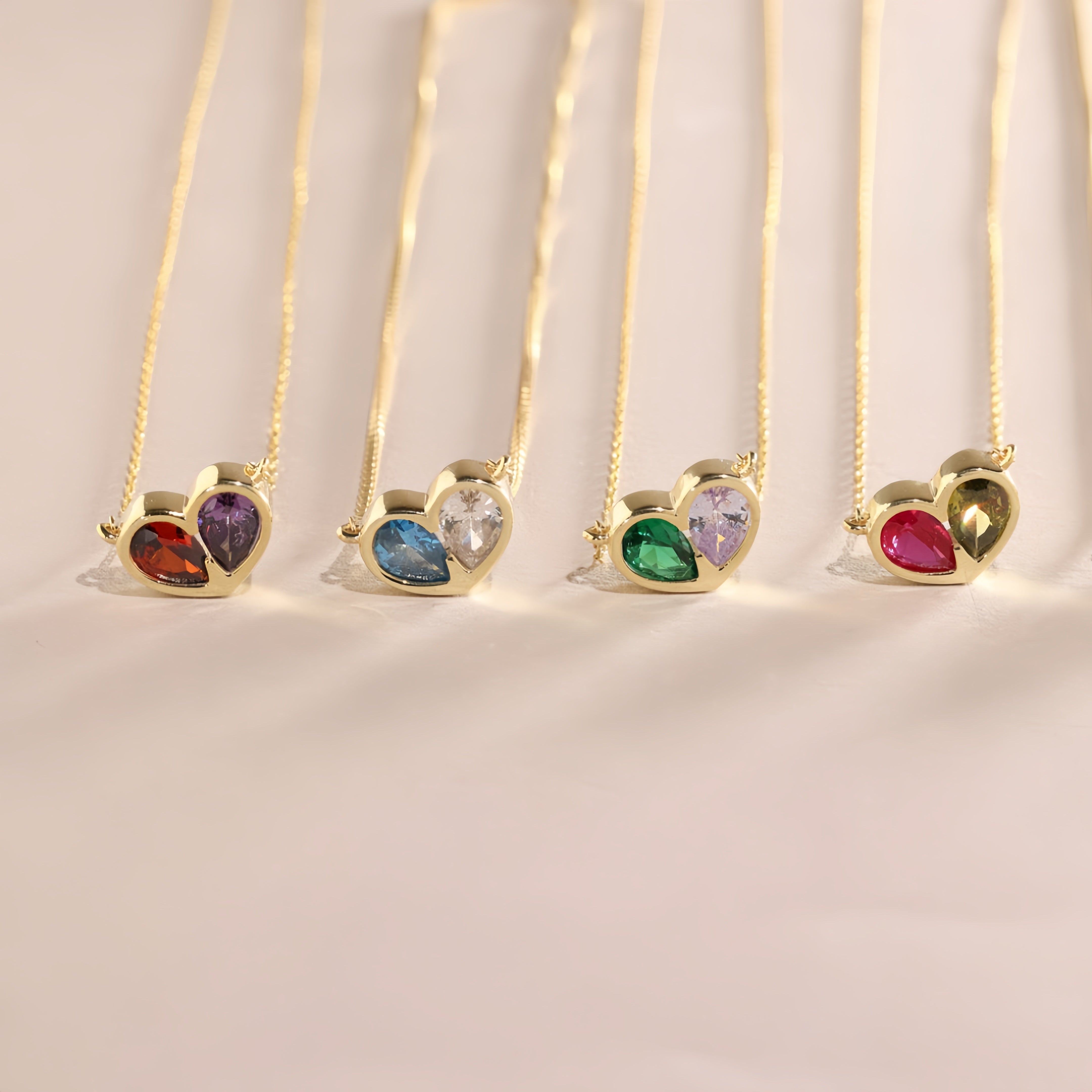 Dainty Birthstone Heart Necklace, Personalized Necklace