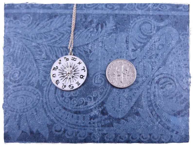 Silver Astrology Wheel Necklace - Sterling Silver Zodiac Wheel Charm on a Delicate Sterling Silver Cable Chain