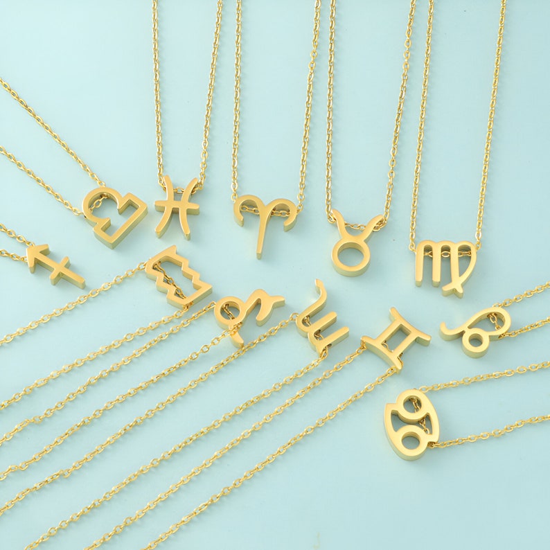 18K Gold Plated Zodiac Sign Necklace, 12 Horoscope Signs Necklaces, 12 Constelations Necklace, Universal Jewelry Gifts,