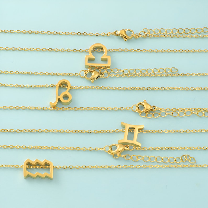 18K Gold Plated Zodiac Sign Necklace, 12 Horoscope Signs Necklaces, 12 Constelations Necklace, Universal Jewelry Gifts,