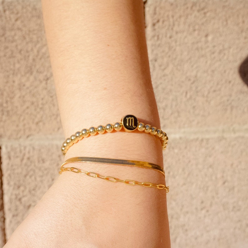 Zodiac Sign Bracelet Gold Filled Zodiac Bracelet Personalized Gold Beaded Bracelet with Zodiac Charm Stacking Bracelet Gift for Women