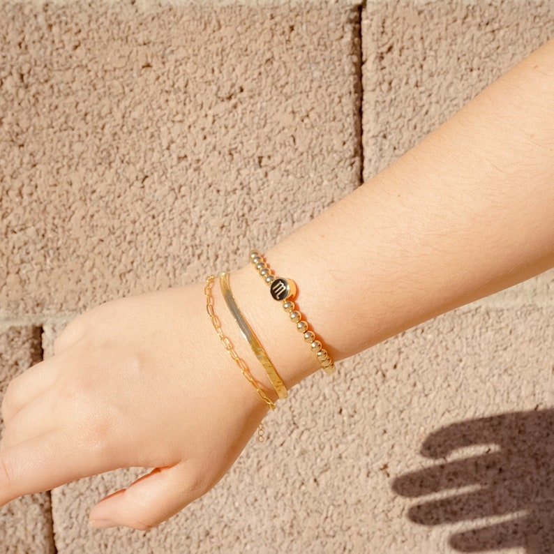 Zodiac Sign Bracelet Gold Filled Zodiac Bracelet Personalized Gold Beaded Bracelet with Zodiac Charm Stacking Bracelet Gift for Women