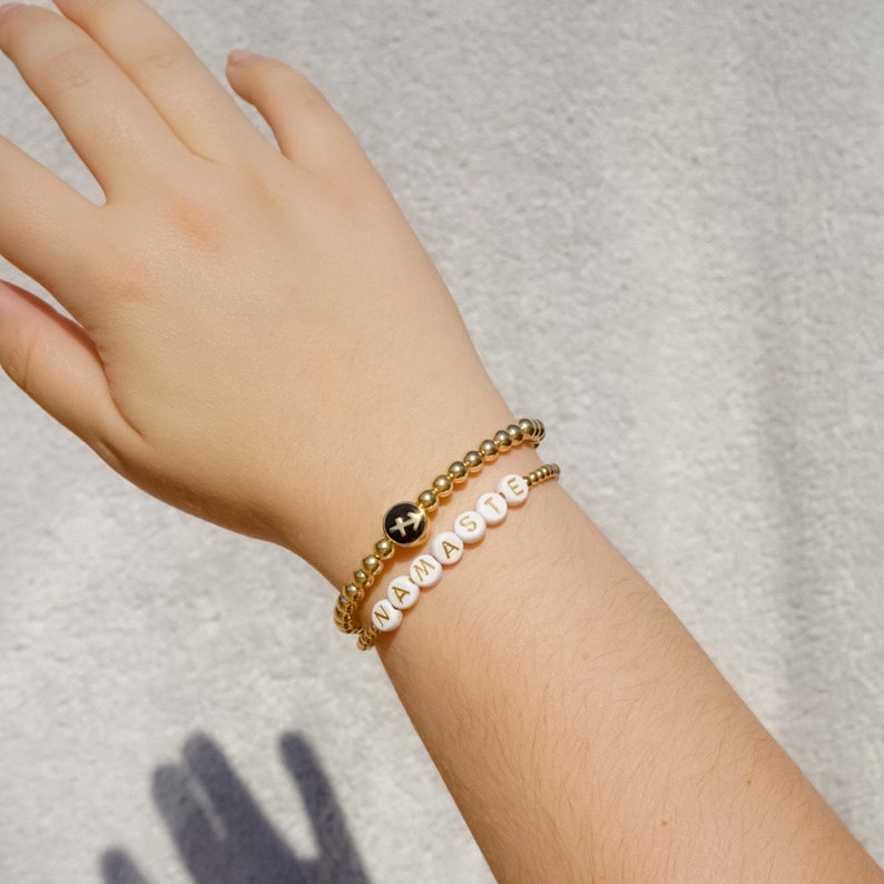 Zodiac Sign Bracelet Gold Filled Zodiac Bracelet Personalized Gold Beaded Bracelet with Zodiac Charm Stacking Bracelet Gift for Women