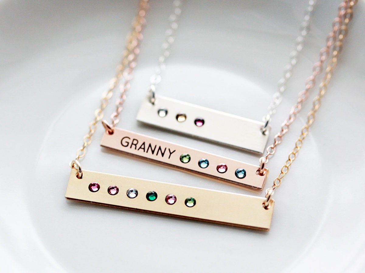 Birthstone Bar Necklace Personalized Gif For Her