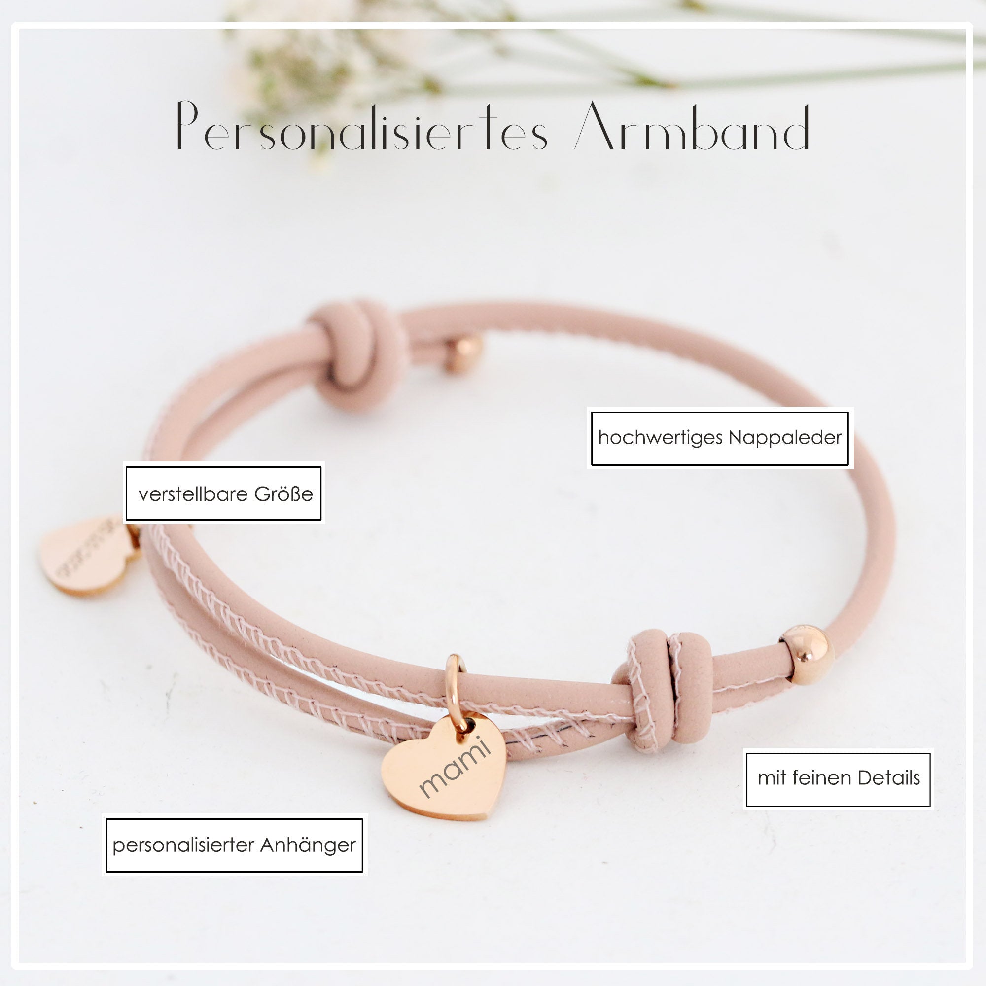 Leather Bracelet with Heart Charm - Custom Engraving