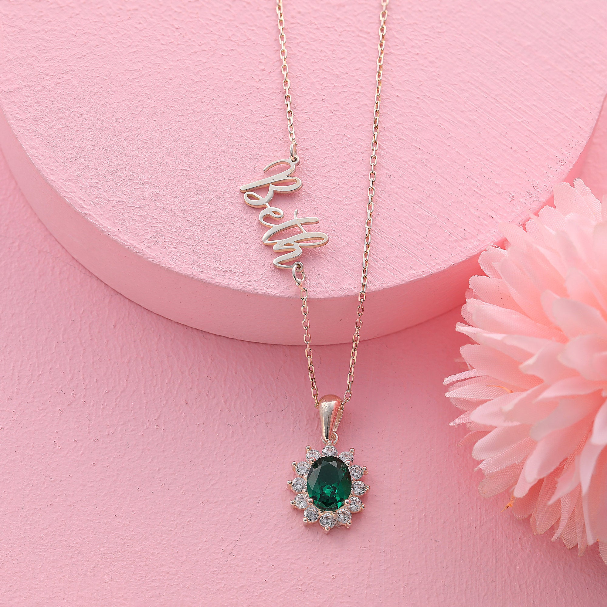 Personalized Birthstone Necklace with Custom Name