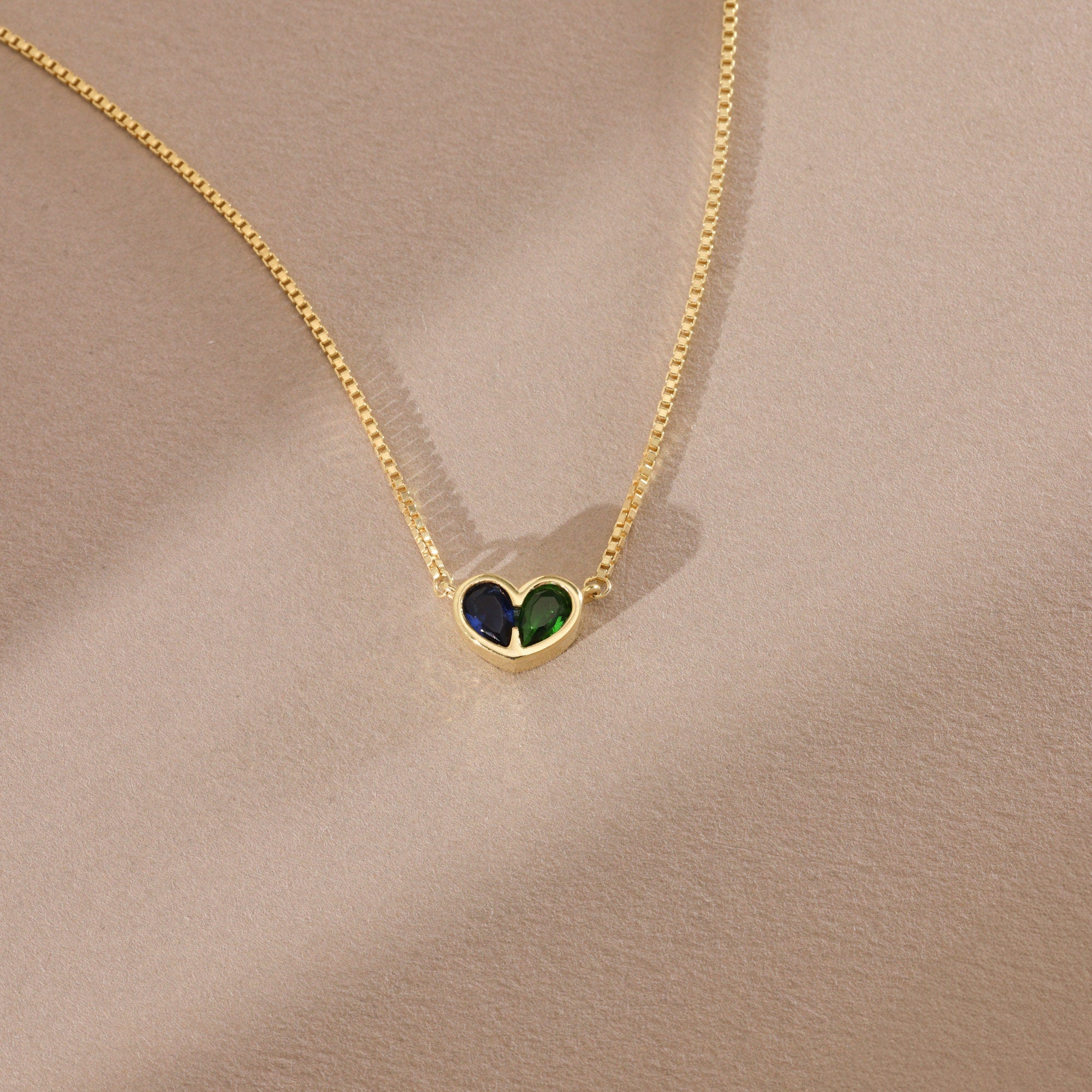 Dainty Birthstone Heart Necklace, Personalized Necklace