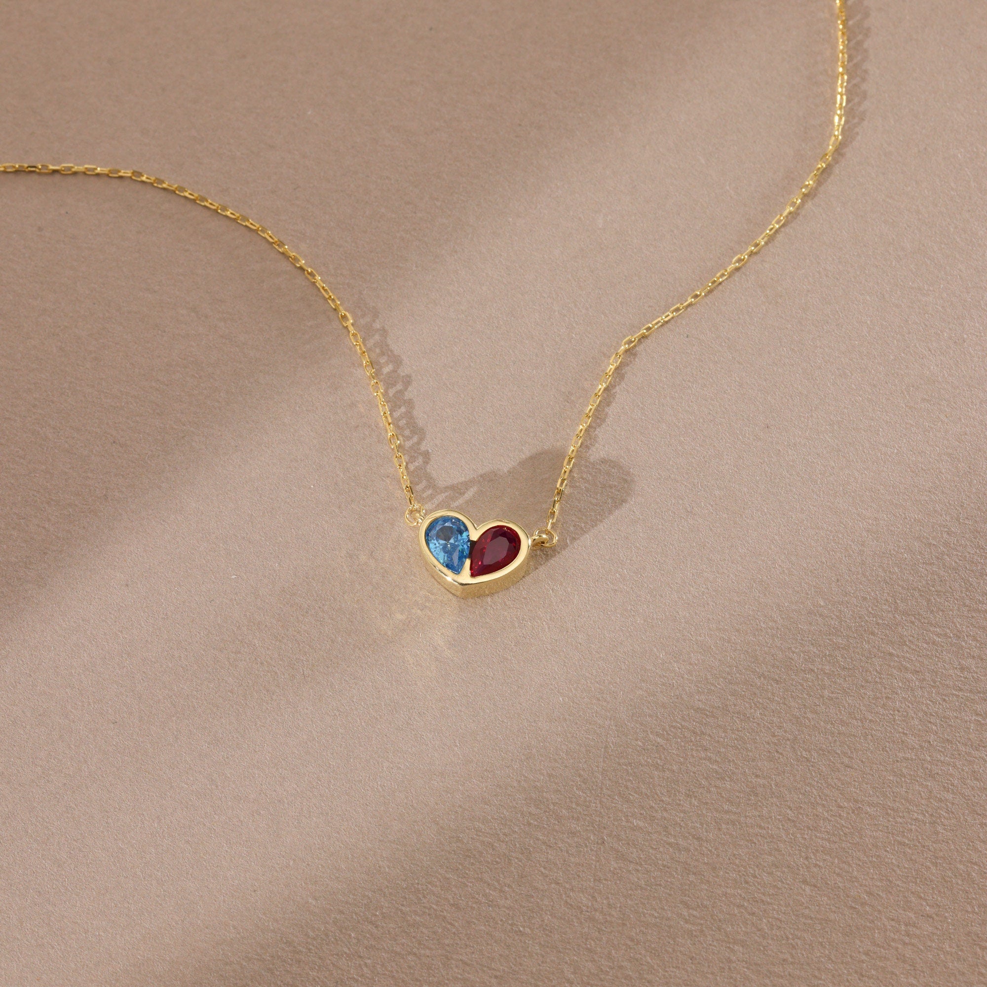 Dainty Birthstone Heart Necklace, Personalized Necklace