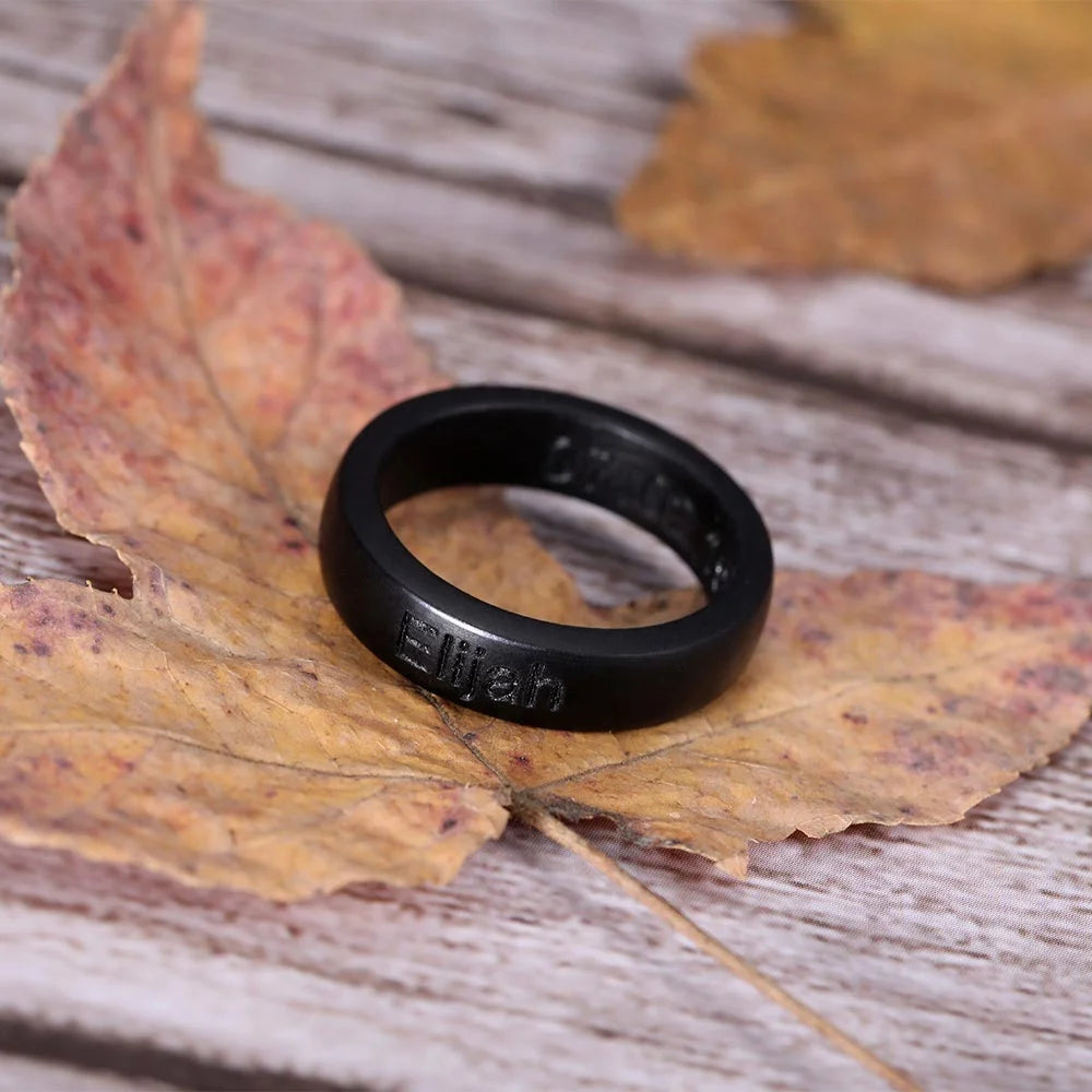 Engraved Black Ebony Ring - Valentine's Day Or Birthday Gift For Her Him