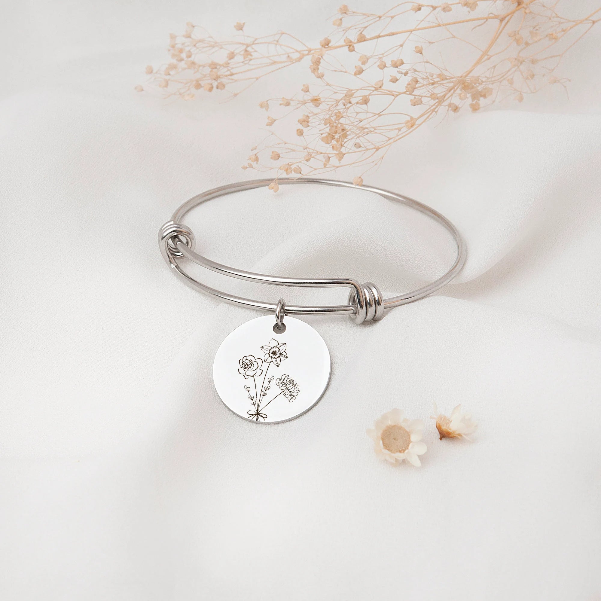 Personalized Bouquet Flower Mother Daughter Bracelet