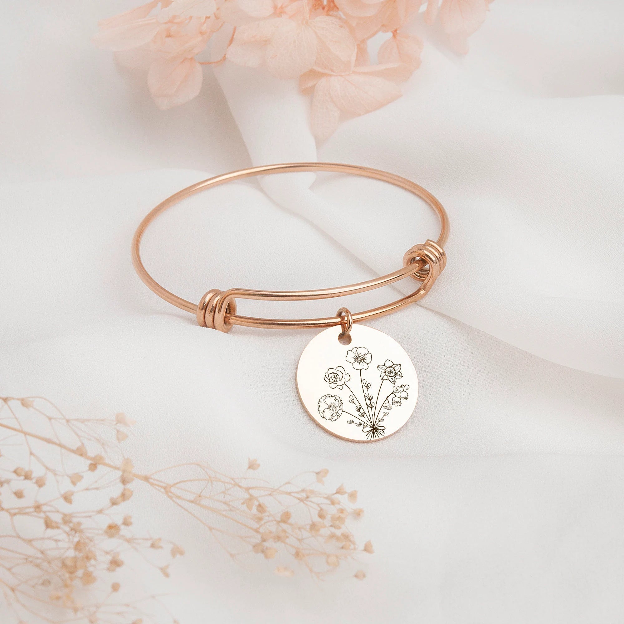 Personalized Bouquet Flower Mother Daughter Bracelet