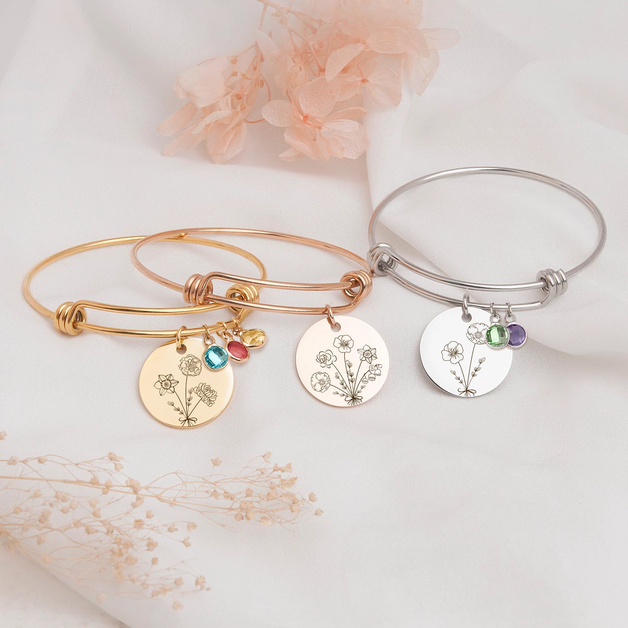 Personalized Bouquet Flower Mother Daughter Bracelet