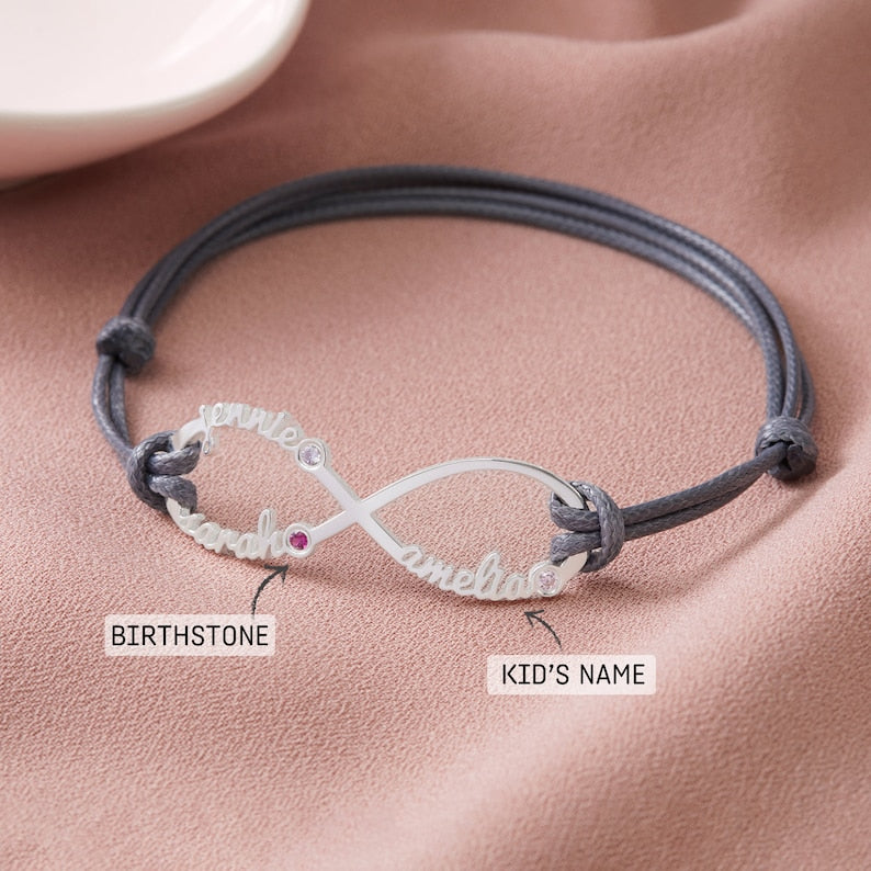 Name Bracelet With Birthstone, Mother Daughter Infinity Bracelet