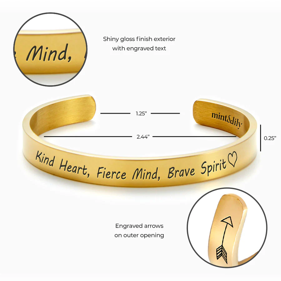 Kind Heart Fierce Mind Brave Spirit Personalizable Cuff Bracelet