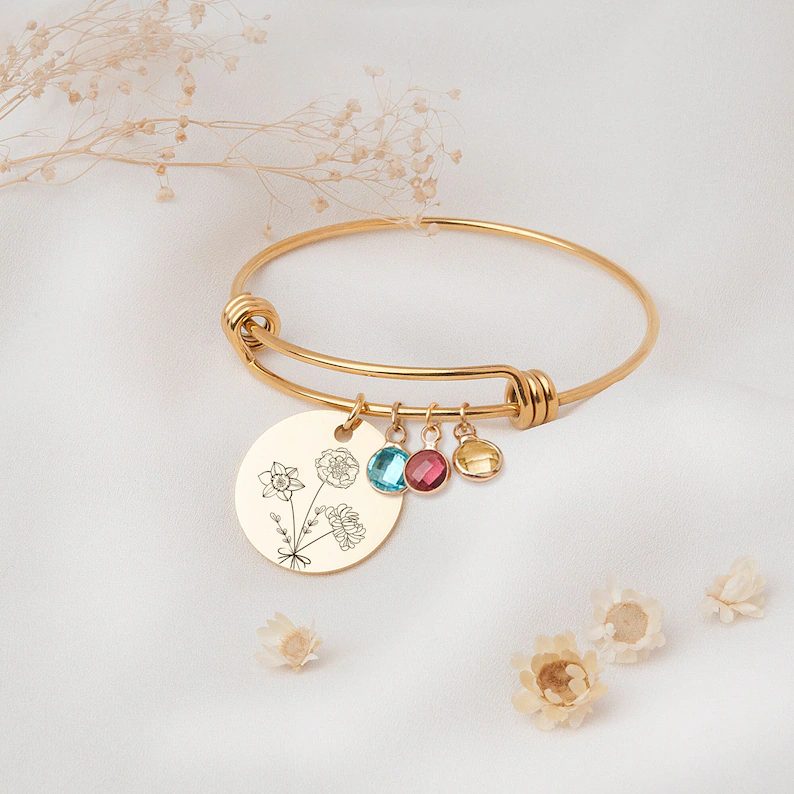 Personalized Bouquet Flower Mother Daughter Bracelet